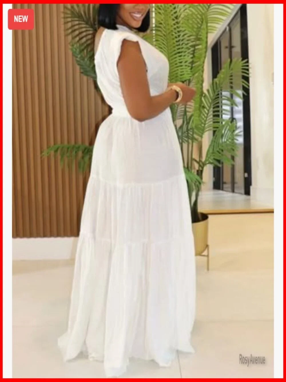 One Shoulder Maxi Dress Linen Style Sleeveless Flowy Ruffle Casual Summer - Picture 4 of 6